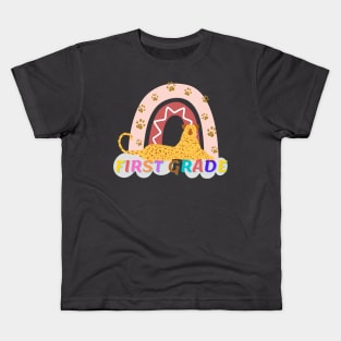 first grade leopard rainbow Team Kids T-Shirt